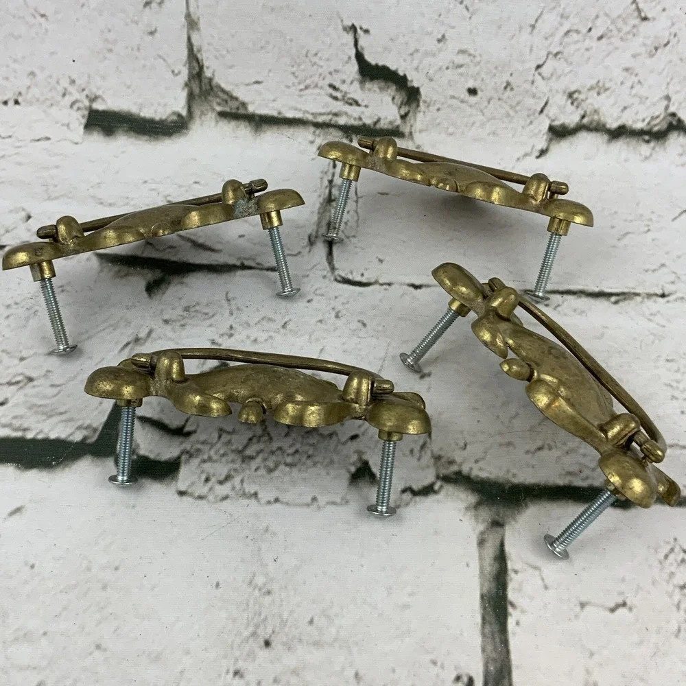 Vintage Brass Drawer Pulls Victorian Ornate Lot Of 4